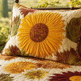 H.PAI Sunflower Floral Quilted 3-Piece Bedding Set – Luxury Quilted Bedding With Matching Pillow Shams