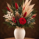 Christmas Red Rose Evergreen Preserved Bouquet - Luxe