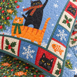 Christmas Tree Cats Quilted 3-Piece Bedding Set