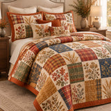 Autumn Harvest Plaid Patchwork Quilted 3-Piece Bedding Set