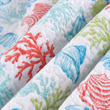 Coastal Coral & Seashell Reversible 100% Cotton Quilted 3-Piece Bedding Set
