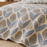 H.PAI Blue Botanical Bloom Quilted 3-Piece Bedding Set