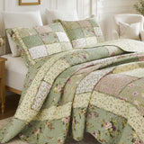 Rose Cottage Patchwork Quilted 3-Piece Bedding Set