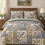 Bluebird Hydrangea Garden Quilted 3-Piece Bedding Set