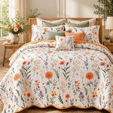 Orange Wildflower Meadow Scalloped Quilted 3-Piece Bedding Set