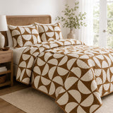 H.PAI Modern Geometric Lines Quilted 3-Piece Bedding Set