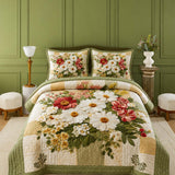 H.PAI Meadow Daisy Blossom Quilted 3-Piece Bedding Set