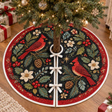 Christmas Cardinals & Evergreen Botanical Quilted Tree Skirt