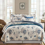 Coastal Sea Shell Coral Print Quilted 3‑Piece Bedding Set