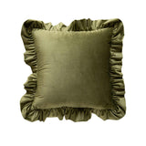 Olive Green Velvet Ruffle Throw Pillow Cover
