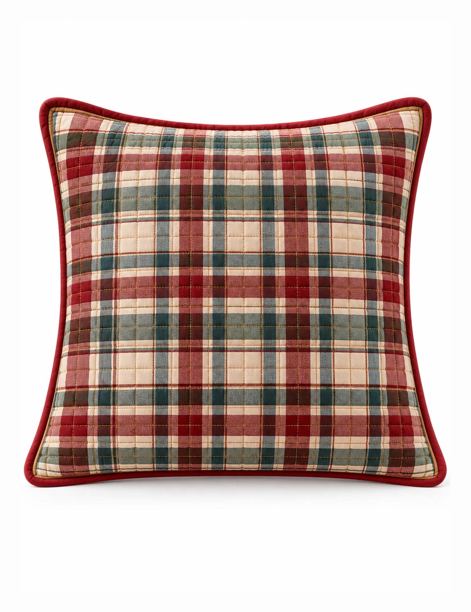 Traditional Christmas Motif & Plaid Quilted Pillow Covers 2-Piece Set