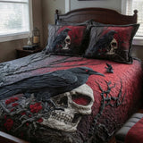 Crimson Raven 3‑Piece Quilted Bedding Set