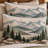 Snow Mountain Pine Forest Landscape Quilted 3-Piece Bedding Set