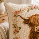 H.PAI Highland Cow Rose Garden Quilted Pillow Case