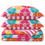 Vibrant Poppy Floral Reversible 100% Cotton Quilted 3-Piece Bedding Set