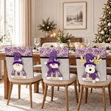 Purple Sequin Christmas Chair Back Covers, Gnome Snowman Reindeer Xmas Dining Chair Slipcovers