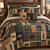 Rustic Bear and Bison Patchwork Quilted 3-Piece Bedding Set