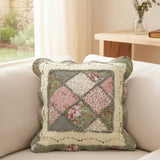 Vintage Green Floral Diamond Quilted Pillow Cover