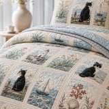 H.PAI Coastal Lighthouse Cat Quilted 3-Piece Bedding Set