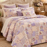 Lavender Floral Patchwork Quilted 3-Piece Bedding Set