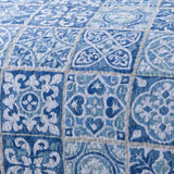 Coastal Boho Blue Portuguese Tile Print Quilted 3‑Piece Bedding Set