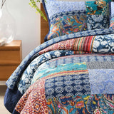 Indigo Paisley Patchwork Quilted 3-Piece Bedding Set