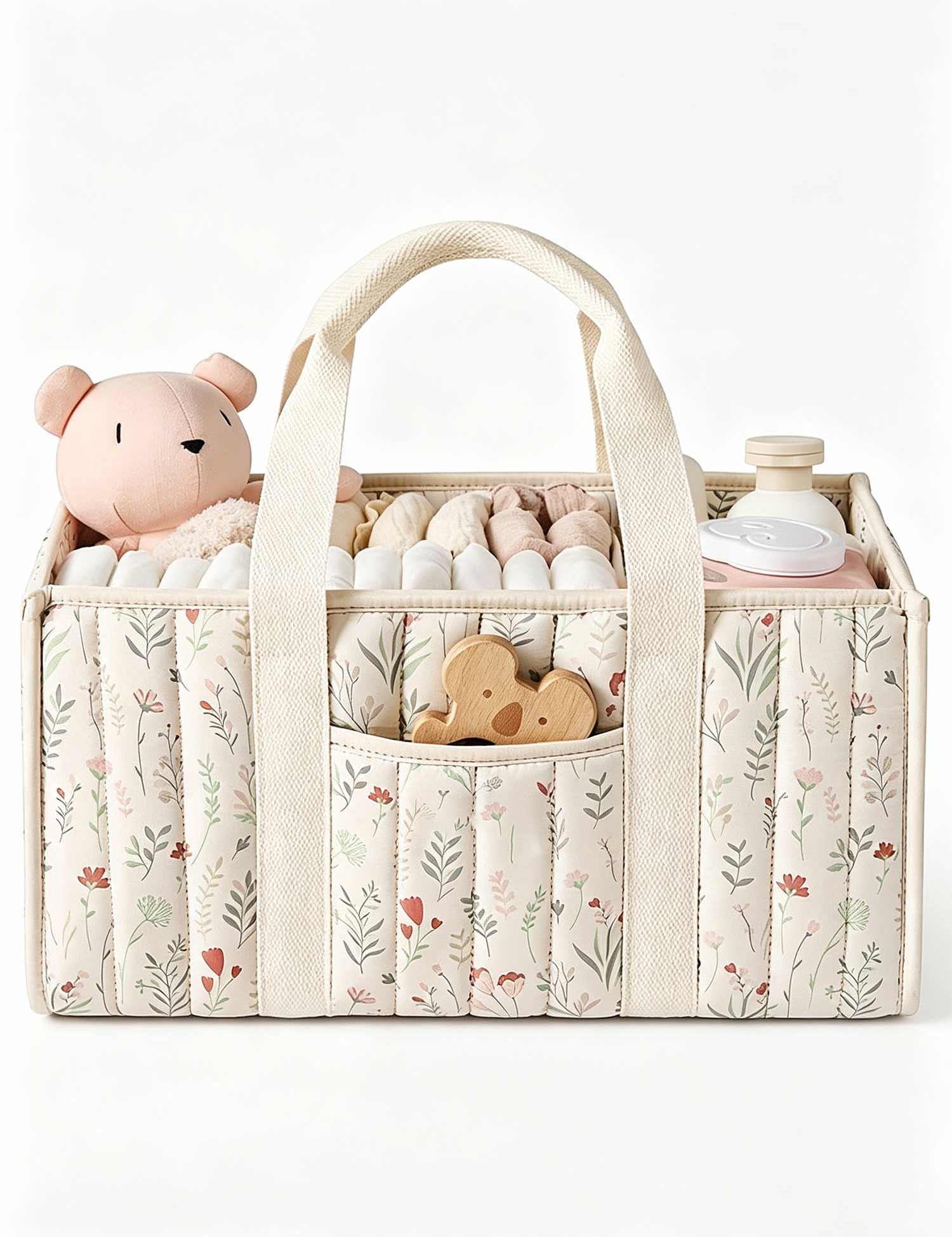 Quilted Floral Diaper Caddy Baby Tote Bag