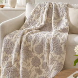 Vintage Grey Peony Floral 100% Cotton Gauze Soft Puff Blanket