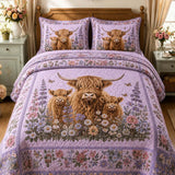 H.PAI Garden Highland Cow Gathering 3-Piece Quilted Bedding Set