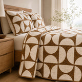 H.PAI Modern Geometric Lines Quilted 3-Piece Bedding Set