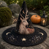 H.PAI Mystical Deer Gothic Handcrafted Quilted Witch Hat