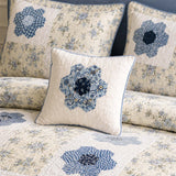 H.PAI Blue Floral Hexagon Patchwork Quilted 3-Piece Bedding Set