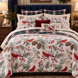 Winter Cardinal Christmas Quilted 3-Piece Bedding Set
