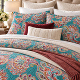 Teal Paisley Floral 100% Cotton Quilted 3-Piece Bedding Set