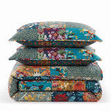 Teal Botanical Pieced Patchwork 100% Cotton Quilted 3-Piece Bedding Set