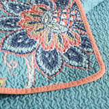 Teal Autumn Bloom Quilted 3-Piece Bedding Set