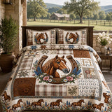 H.PAI Western Horse Quilted 3-Piece Bedding Set – Luxury Quilted Bedding with Matching Pillow Shams