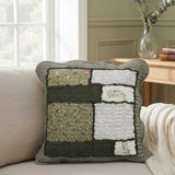 Dark Green Floral Patchwork Quilted Pillow Cover
