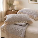 Sage Leaf Double-Layer Gauze Quilted 3-Piece Bedding Set