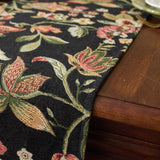 Vintage Floral Botanical Faux Linen Jacquard Table Runner