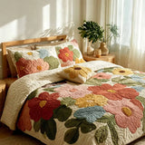 Cottage Garden Floral Quilted 3-Piece Bedding Set – Luxury Quilted Bedding with Matching Pillow Shams