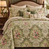 Vintage Rose Botanical Floral Quilted 3-Piece Bedding Set