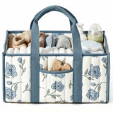 Sweet Dusty Blue Floral Nursery Storage Caddy - Cute Portable Diaper Basket