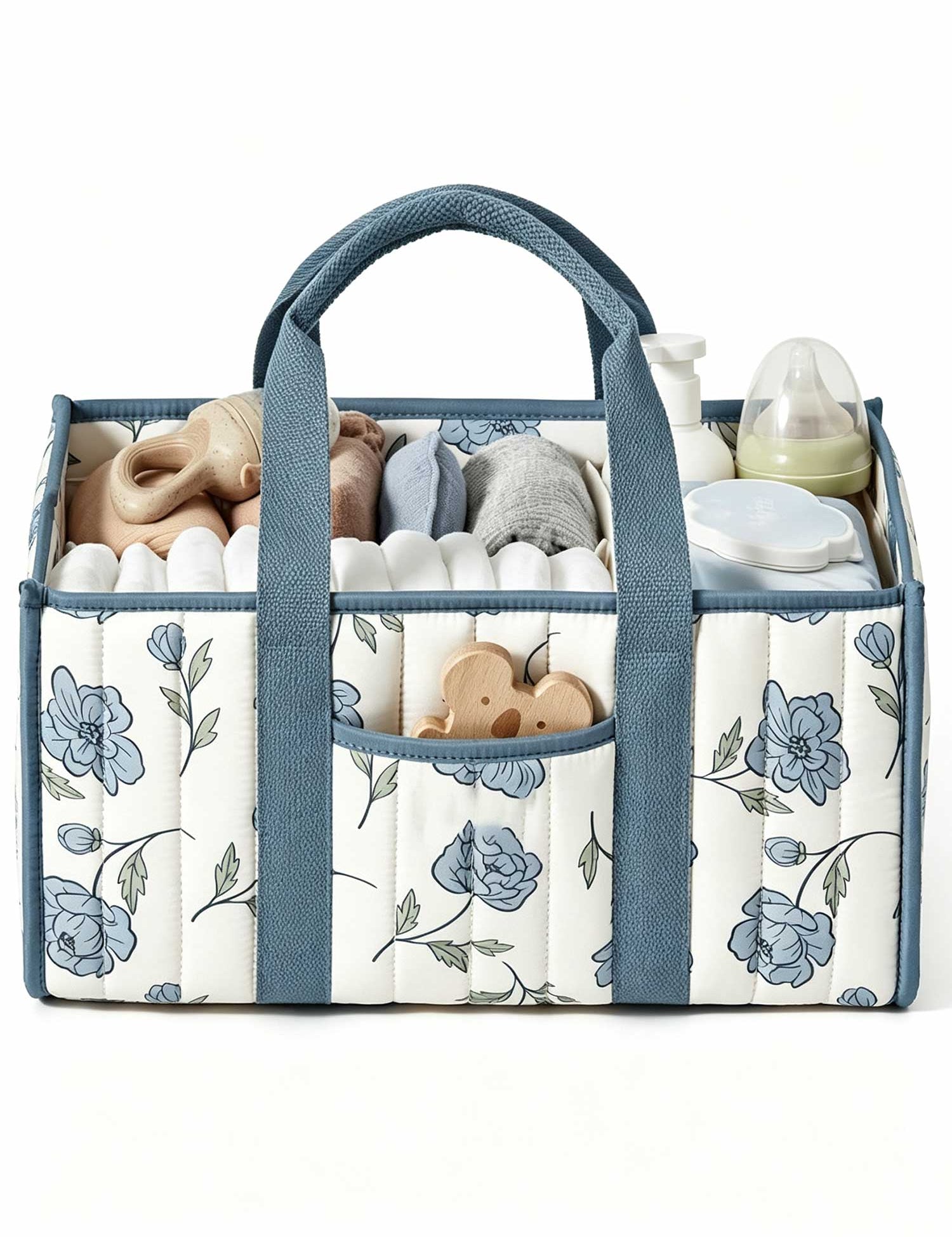 Dusty Blue Floral Diaper Storage Caddy
