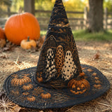 H.PAI Gothic Halloween Haunted Pumpkin Handcrafted Quilted Witch Hat