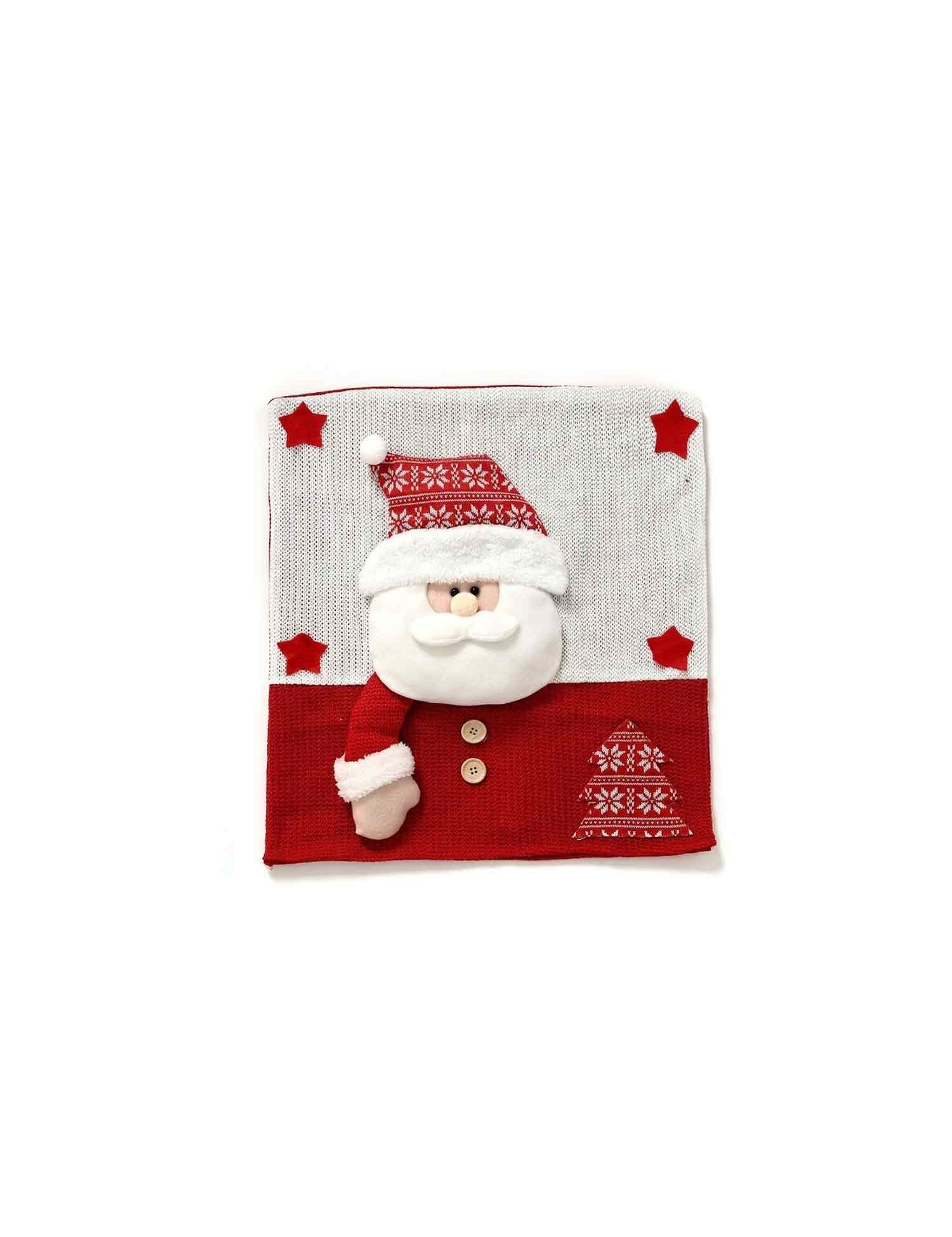 Knitted 3D Santa Snowman Reindeer Christmas Chair Covers, Red & White Xmas Dining Chair Back Slipcovers