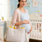 Quilted Floral Diaper Bag Tote with Shoulder Strap - Lightweight Crossbody Storage Bag