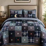 H.PAI Midnight Star Quilted 3-Piece Bedding Set – Dark Americana Quilted Bedding With Matching Pillow Shams