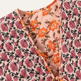 Pink Vine And Orange Flower - Reversible Vintage Patchwork Quilted Vest Tie-Front Waistcoat