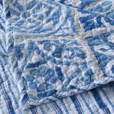 Coastal Boho Blue Portuguese Tile Print Quilted 3‑Piece Bedding Set